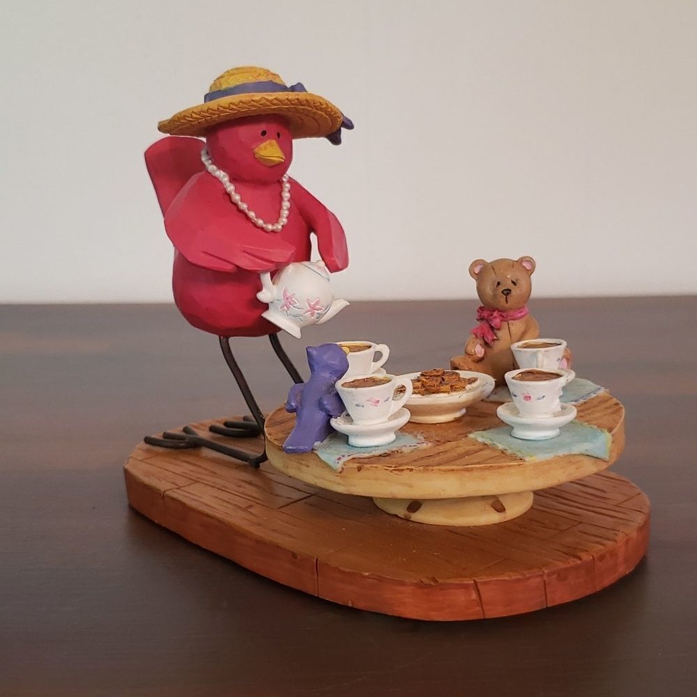 Vintage RUSS Red Bird Tea Party Resin Decor "Tweet Along With Me" #13056